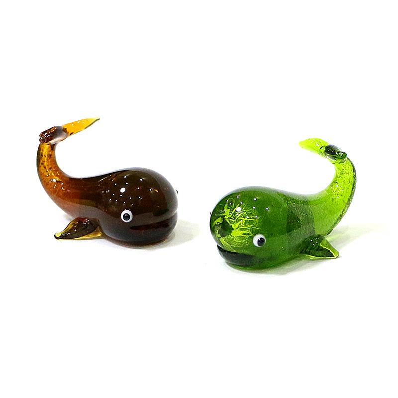 Marine Aquarium Live - Murano Glass Whale Miniature Figurine Silver